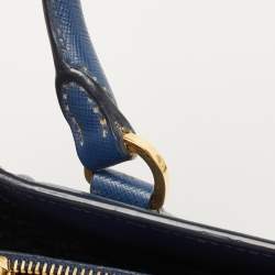 Pre Owned Prada Navy Blue Saffiano Lux Leather Medium Double Zip Tote