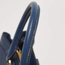 Pre Owned Prada Navy Blue Saffiano Lux Leather Medium Double Zip Tote
