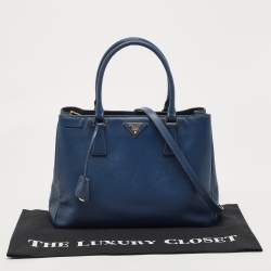 Pre Owned Prada Navy Blue Saffiano Lux Leather Medium Double Zip Tote