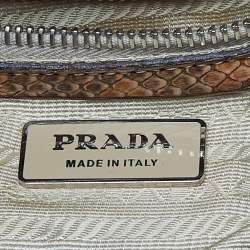 Pre Owned Prada Beige Python and Nylon Buckle Flap Satchel