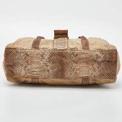Pre Owned Prada Beige Python and Nylon Buckle Flap Satchel
