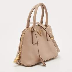 Pre Owned Prada Beige Saffiano Leather Small Promenade Satchel