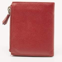 Prada Red Leather Compact Flap Wallet