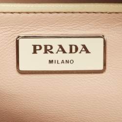 Pre Owned Prada Off White/Black Saffiano Vernice Leather Small Crystal Studded Pyramid Frame Satchel