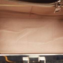 Pre Owned Prada Off White/Black Saffiano Vernice Leather Small Crystal Studded Pyramid Frame Satchel