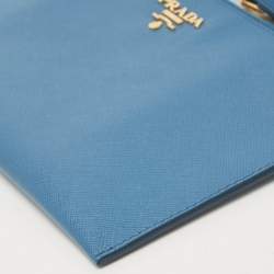 Prada Blue Saffiano Lux Leather Flat Wristlet Pouch