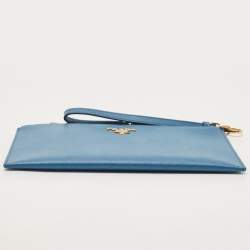 Prada Blue Saffiano Lux Leather Flat Wristlet Pouch