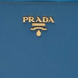 Prada Blue Saffiano Lux Leather Flat Wristlet Pouch
