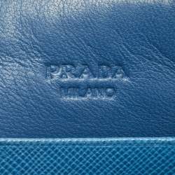 Prada Blue Saffiano Lux Leather Flat Wristlet Pouch