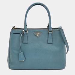 PRADA Galleria Double Zip Tote Shoulder Bag Handbag Blue Saffiano