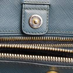 Pre Owned Prada Blue Saffiano Lux Leather Medium Galleria Double Zip Tote