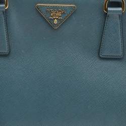 Pre Owned Prada Blue Saffiano Lux Leather Medium Galleria Double Zip Tote