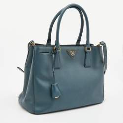 Pre Owned Prada Blue Saffiano Lux Leather Medium Galleria Double Zip Tote