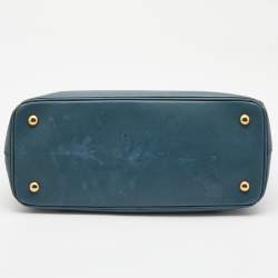 Pre Owned Prada Blue Saffiano Lux Leather Medium Galleria Double Zip Tote