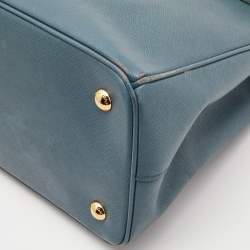 Pre Owned Prada Blue Saffiano Lux Leather Medium Galleria Double Zip Tote