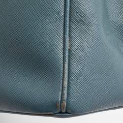 Pre Owned Prada Blue Saffiano Lux Leather Medium Galleria Double Zip Tote