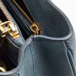 Pre Owned Prada Blue Saffiano Lux Leather Medium Galleria Double Zip Tote