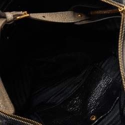 Pre Owned Prada Talco Craquele Leather Studded Bauletto Tote