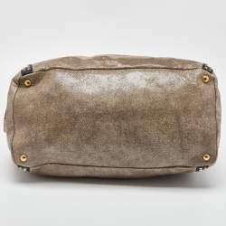 Pre Owned Prada Talco Craquele Leather Studded Bauletto Tote