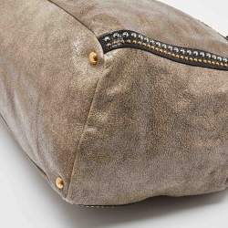 Pre Owned Prada Talco Craquele Leather Studded Bauletto Tote