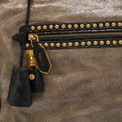 Pre Owned Prada Talco Craquele Leather Studded Bauletto Tote