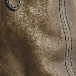 Pre Owned Prada Khaki Green Leather Open Tote