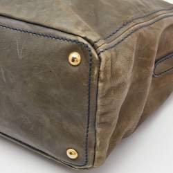 Pre Owned Prada Khaki Green Leather Open Tote