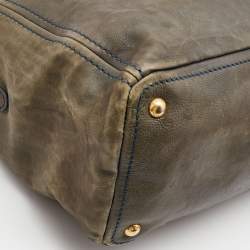 Pre Owned Prada Khaki Green Leather Open Tote