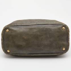 Pre Owned Prada Khaki Green Leather Open Tote