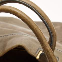 Pre Owned Prada Khaki Green Leather Open Tote