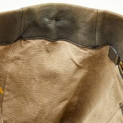 Pre Owned Prada Khaki Green Leather Open Tote