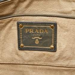 Pre Owned Prada Khaki Green Leather Open Tote