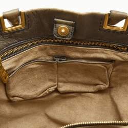 Pre Owned Prada Khaki Green Leather Open Tote