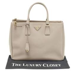 Pre Owned Prada Grey Saffiano Lux Leather Large Galleria Double Zip Tote