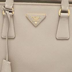 Pre Owned Prada Grey Saffiano Lux Leather Large Galleria Double Zip Tote