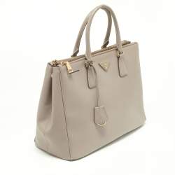 Pre Owned Prada Grey Saffiano Lux Leather Large Galleria Double Zip Tote