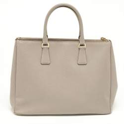 Pre Owned Prada Grey Saffiano Lux Leather Large Galleria Double Zip Tote