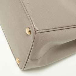 Pre Owned Prada Grey Saffiano Lux Leather Large Galleria Double Zip Tote