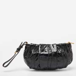 Pre Owned Prada Black Stripes Patent Leather Wristlet Clutch