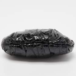 Pre Owned Prada Black Stripes Patent Leather Wristlet Clutch