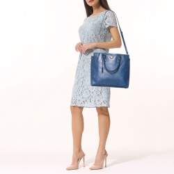 Prada Blue Saffiano Lux Leather Galleria Tote