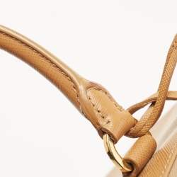 Pre Owned Prada Camel Brown Saffiano Lux Leather Extra Large Double Zip Tote