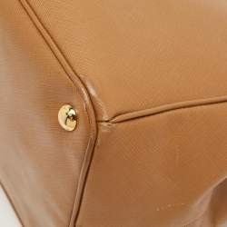Pre Owned Prada Camel Brown Saffiano Lux Leather Extra Large Double Zip Tote