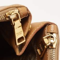 Pre Owned Prada Camel Brown Saffiano Lux Leather Extra Large Double Zip Tote