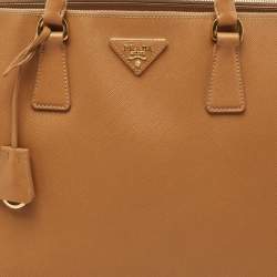 Pre Owned Prada Camel Brown Saffiano Lux Leather Extra Large Double Zip Tote