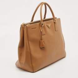 Pre Owned Prada Camel Brown Saffiano Lux Leather Extra Large Double Zip Tote