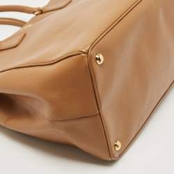 Pre Owned Prada Camel Brown Saffiano Lux Leather Extra Large Double Zip Tote