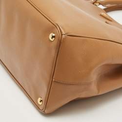 Pre Owned Prada Camel Brown Saffiano Lux Leather Extra Large Double Zip Tote