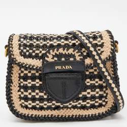 Prada Beige/Black Woven Madras Leather Crossbody Bag