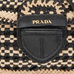 Prada Beige/Black Woven Madras Leather Crossbody Bag